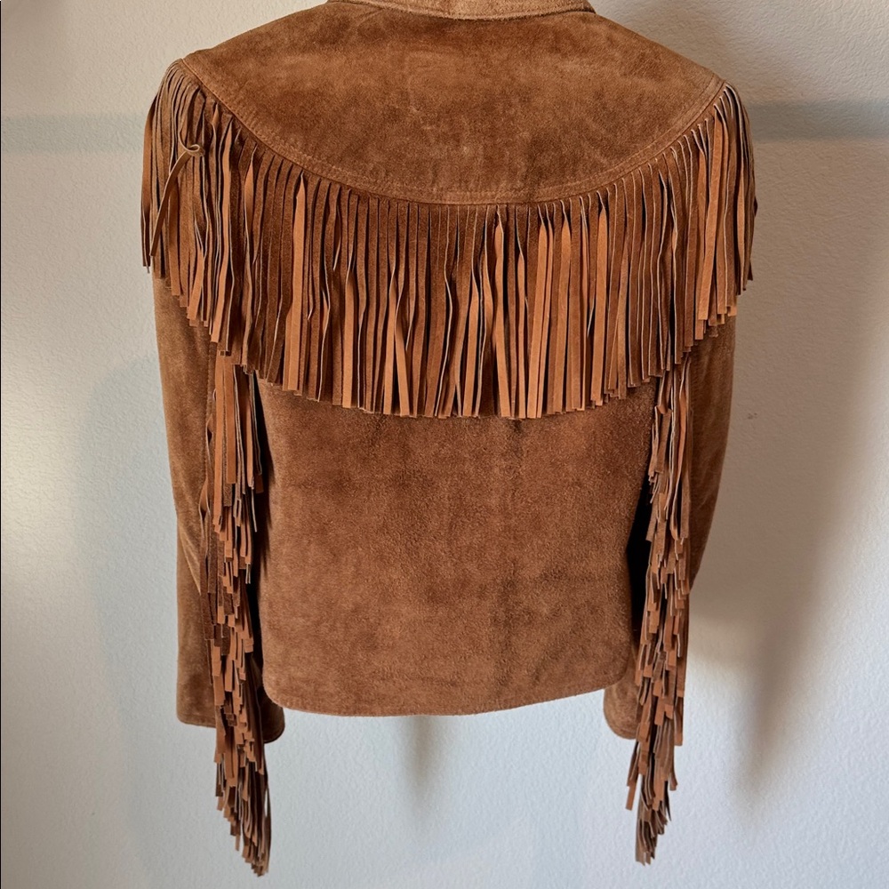 Vintage Union Made Anne Klein Camel Western Suede Fringe Jacket Size 6 - Picture 4 of 11